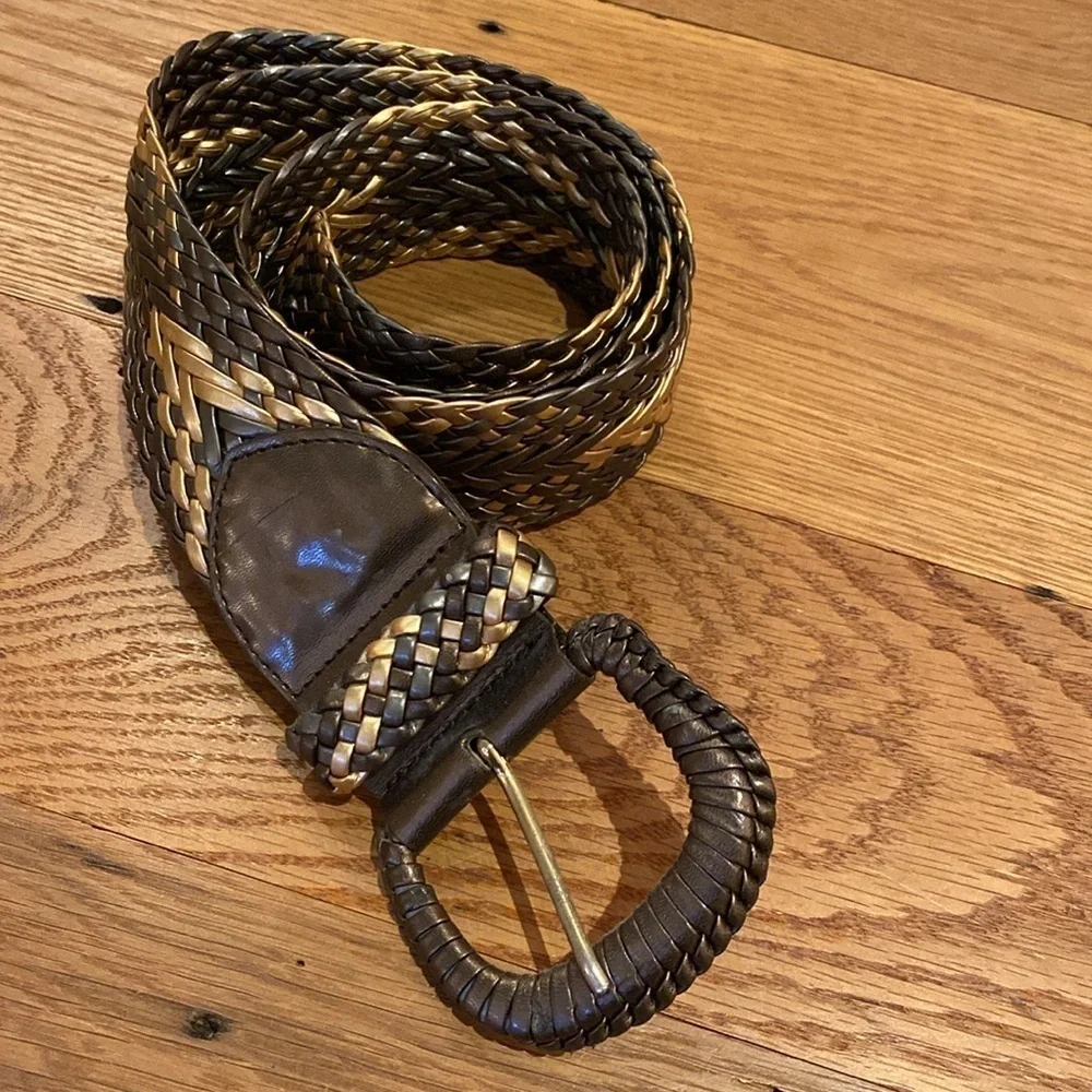 Amanda Smith Metallic Bronze Pewter Gold Snakeskin Effect Woven Wise Belt XL